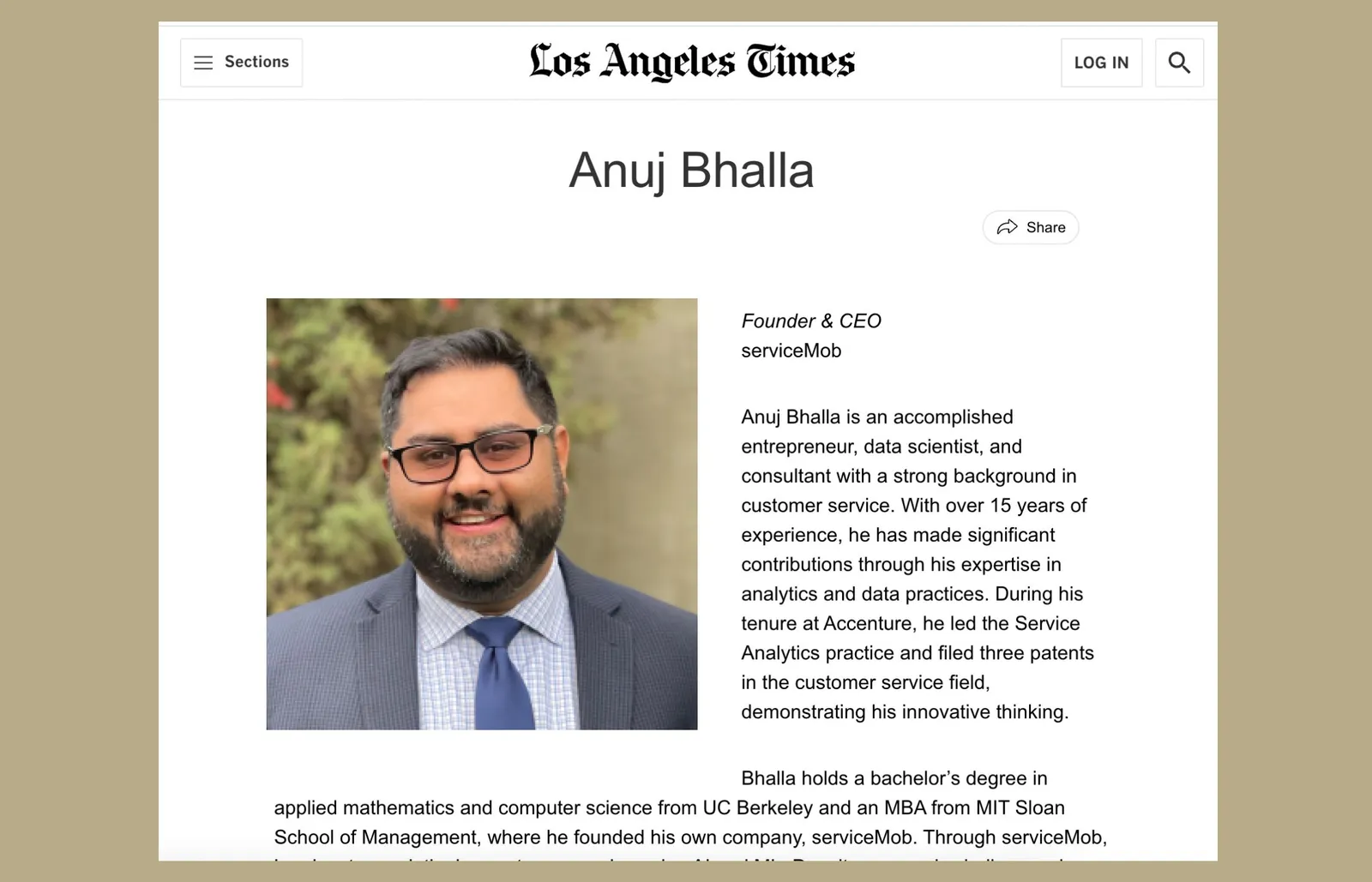 Los Angeles Times names Anuj Bhalla a 2024 CEO Visionary 